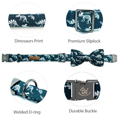 Dog Collar Dinosaurs Print Pet Collars with Bow Soft Cutton Boy Puppy Gift Adjustable Blue Bowtie Dog Collar for X (Fossil Dinosaurs / X-Large (Pack of 1))