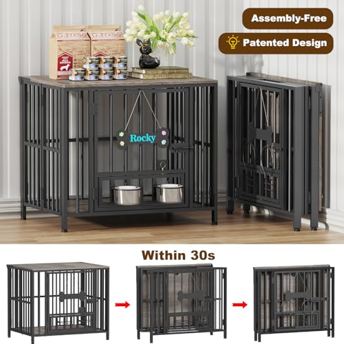 27" Foldable Dog Crate Furniture (Oak Grey / 27.6"L x 20.5"W x 23.6"H)