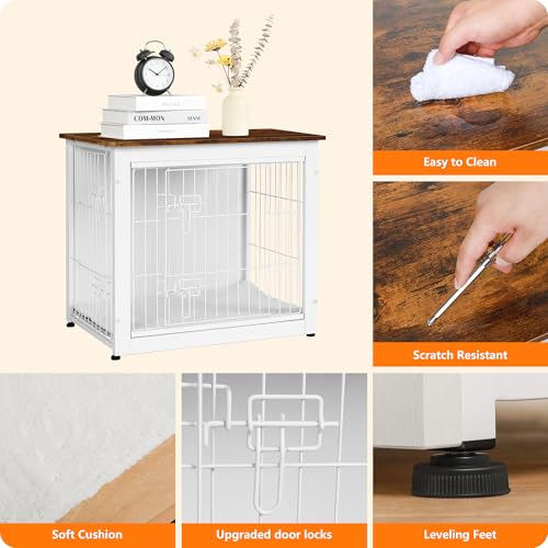 27" Dog Crate Furniture (White+Rustic Brown / 27.2"L x 20.1"W x 23.6"H)