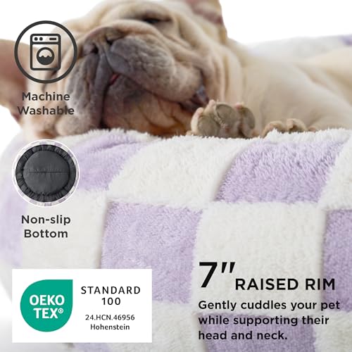 Shown on TV Jacquard Donut Cute Small Dog Beds (23.0"L x 23.0"W x 7.0"Th / Lavender Checks)