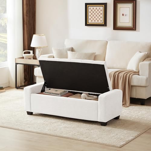 48" Ottoman with Storage (White / 19.7"D x 48"W x 16.9"H)