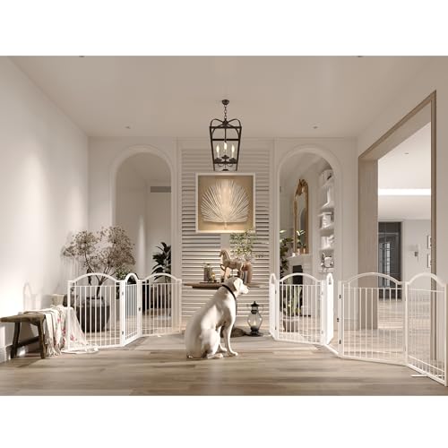 Metal No Assembly Freestanding Dog Gate with Door Walk Through (White / 5 panels)