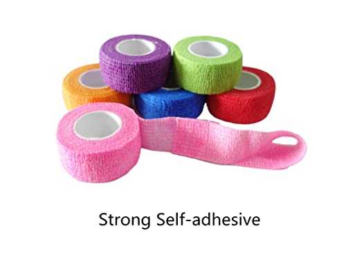 6 Pack 1" x 5 Yards Self Adhesive Bandage Wrap Breathable Cohesive Vet Wrap for Pets (1 Inch / Pink)