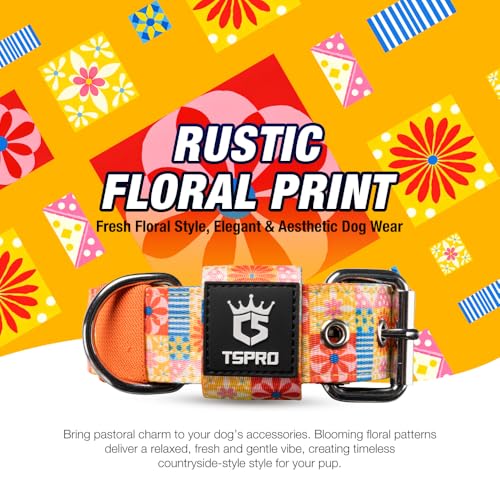Heavy Duty Thick Dog Collar with Metal Buckle for Large Dogs (L – Fits Neck 18.9"-21.7" / Country Floral Print)
