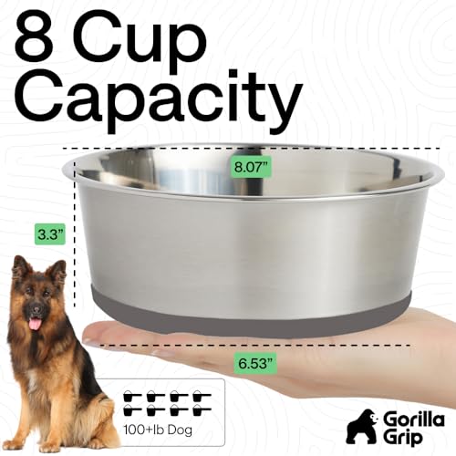 Dog Bowl Food Grade Stainless Steel Water Bowls (Gray / 8 Cup - Single Bowl)