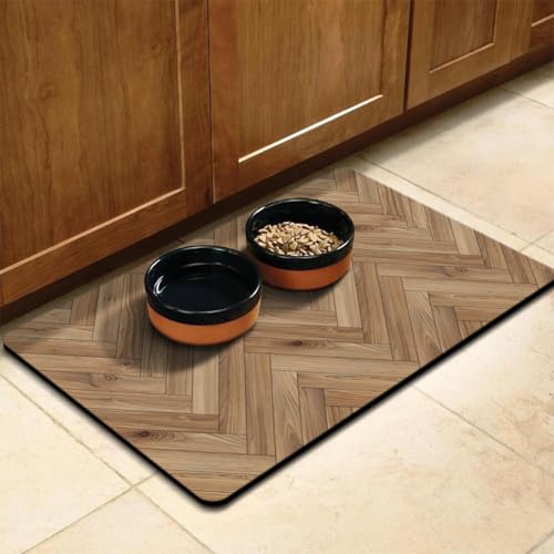 Pet Feeding Mat for Floors Waterproof Dog Mat for Food and Water Absorbent Quick Dry Non Slip mat for Cat Bowls (30"L x 17"W / Wooden)