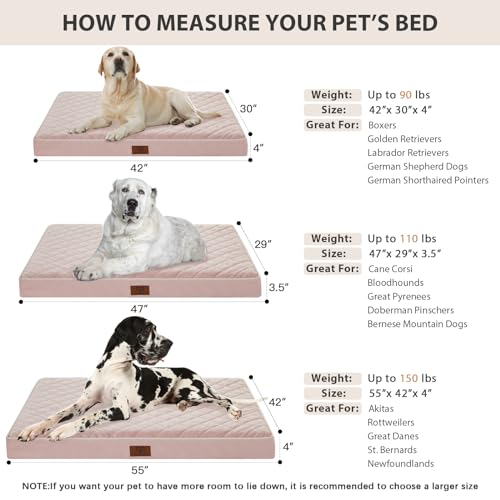 Orthopedic Waterproof Extra Large Senior Dogs Bed for Comfy Sleep (Pink / 42"L x 30"W x 4"Th)
