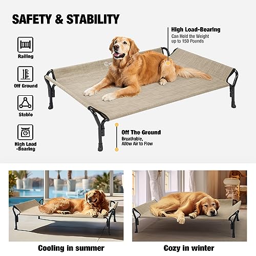 Cooling Elevated Dog Bed (Beige Coffee / 47.0"L x 32.0"W x 12.0"Th)