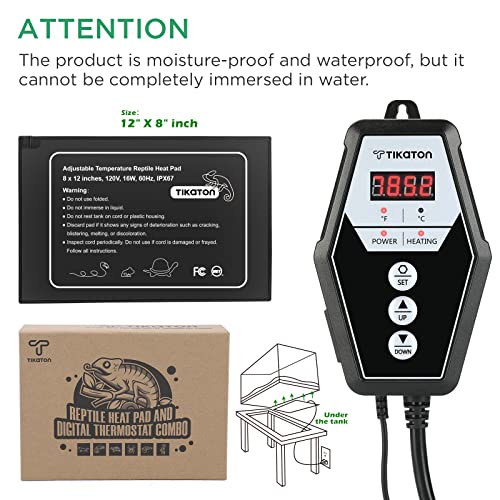 Reptile Heating Pad and Digital Thermostat Combo Set (1 Pack-12" X 8")