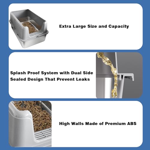 Stainless Steel Sifting Litter Box for Pine Pellets (Black / X-Large(24" x 16" x 12"))