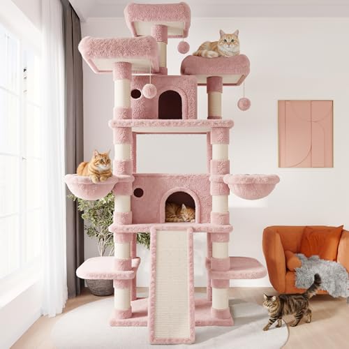 81 Inches Extra Large Cat Tree for Indoor Adult Cats (81in / Pink)