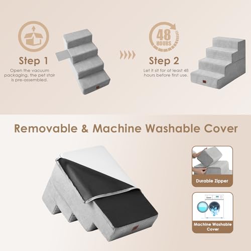 Dog Stairs for Bed 20" H (Light Grey / Extra Wide 16.5" x 28" x 20")