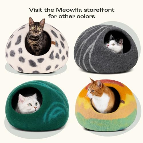 Cat Cave Merino Wool Bed for Indoor Cats (Black Aqua, Medium)