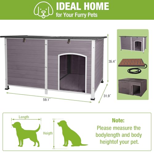 Extra Large Heated Dog House Insulated Outdoor Dog House XXL Weatherproof Dog Shelter with Safe Heating Pad