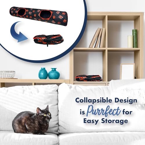 NFL Cincinnati Bengals Cat Tunnel Tube Toy with Plush Football Catnip and Feathers Collapsible Tunnel for Cats to Play (Cincinnati Bengals)