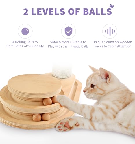 Made4Pets Kitten Toy Scratching Post for Indoor Cats with Ball Track (17.7"H)