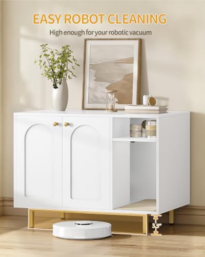 Cat Litter Box Enclosure (White and Gold / 31.4"L x 19.6"W x 24"H)