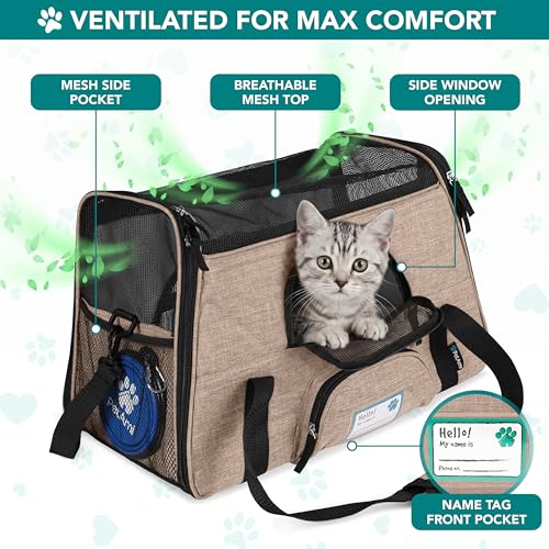 Airline Approved Pet Carrier Cats & Small Dogs (Heather Taupe / 17.0"L x 10.2"W x 11.2"H)