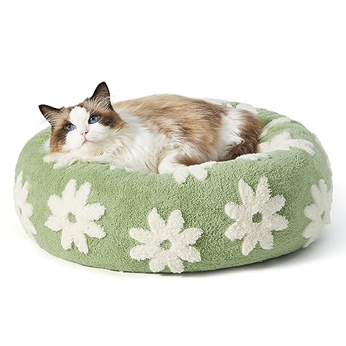 Shown on TV Jacquard Donut Cute Cat Beds Indoor (20.0"L x 20.0"W x 6.0"Th / Flower Garden Green)