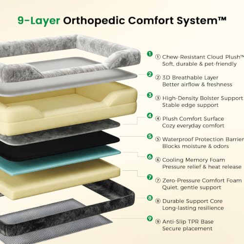 Extra Large Orthopedic Dog Bed for XL Dogs with Cooling Gel Solid Memory Foam (XL(45.0"L x 35.0"W x 7"Th))