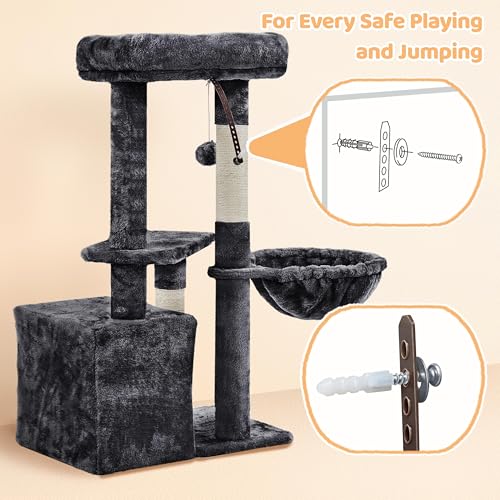 Cat Tree 34in Cute Cat Tower for Indoor Cats (Black)