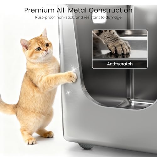 Stainless Steel Litter Box 11.8'' High Sides (SILVER / 20"L x 12.2"W x 11.8"H)