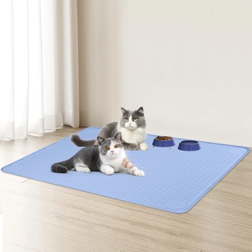 Cat Food Mat Extra Large Silicone Pet Bowl Mat 34''x22'' (Blue / 34"L x 22"W)