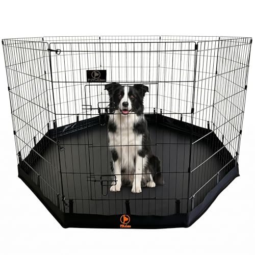Puppy Playpen with Bottom Pad and Door (Black / Medium Pen: 36-Inch High)