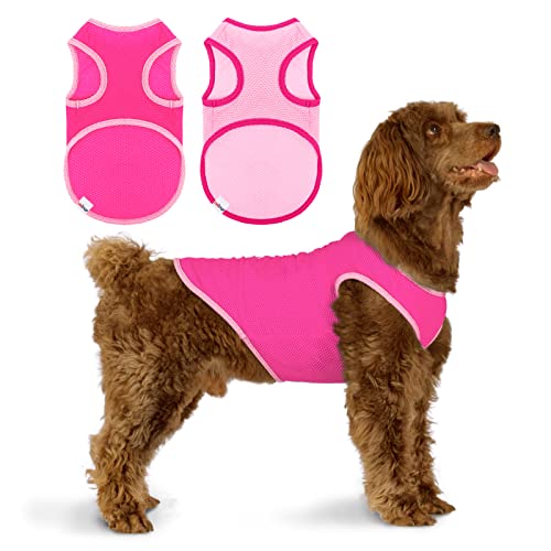 2 Pack Cooling Shirts for Dogs (L(chest:14-15.5") / Pink&Rose red)