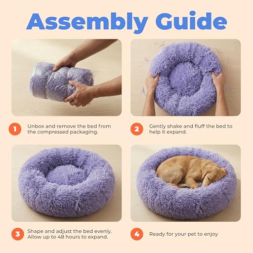 Round Calming Dog Bed for Small (Lavender / 27" x 27" x 7.5")