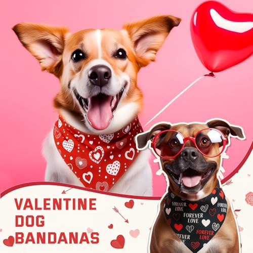 50 Pcs Valentine's Day Dog Bandanas Bulk for Dogs Soft Bibs Adjustable Triangle Heart Lips Bandana for Small Medium Large Pet Costume (Valentine / 25.6 x 17.7 x 17.7 Inch)