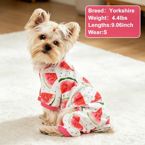 Dog Pajamas Psj for Small Dogs Clothes Puppy Onesies Outfits for Doggie Summer Fall Shirts Sleeper for Pet Cats Jammies (Watermelon / Medium(6-9lb ))