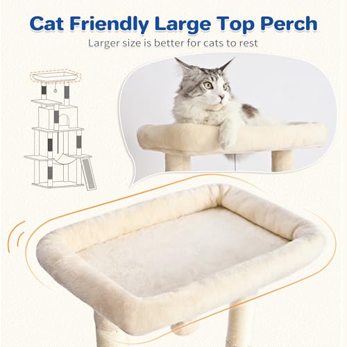 63" Multi Level Cat Tree Tower for Indoor Cats (Beige)