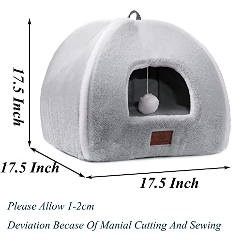 Cat Bed for Indoor Cats (Grey / L(17.5 x 17.5 x 17.5 Inch))