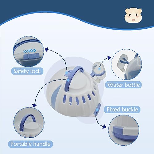 Hamster Carrier Cage Portable Cages Small Animals Carry Travel Case with Water Bottle Plastic Breathable Guinea Pig Outgoing Cage for Dwarf Hamster Ferret Chinchillas Hedgehog (【Blue】)