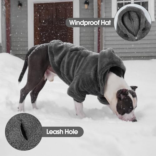 Fuzzy Dog Sweater with Adjustable Hood & Harness Hole (Large / Grey)