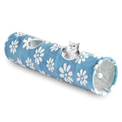 Straight Cat Tunnel for Indoor Cats 47"x12" (Blue Flower / Straight)