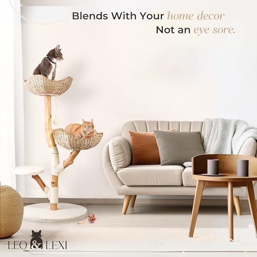 Aesthetic Real Wood Modern Cat Tree. 46 inches Tall