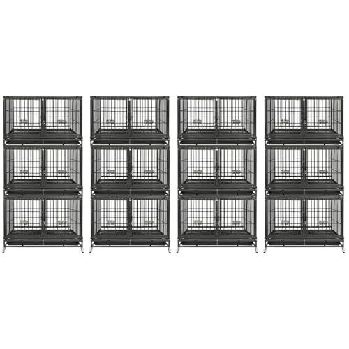 4 Pack Three Tiers 43" Stackable Heavy Duty Double Dog Crate Bank (43.0"L - 3 Tiers - 4P)