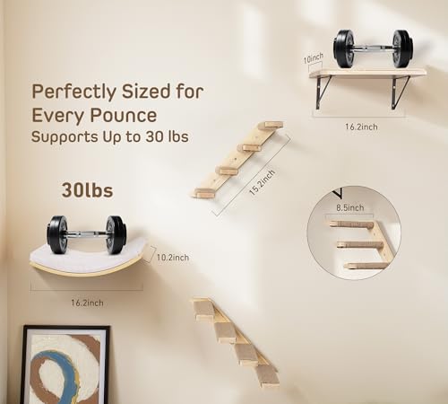 4 PCS Cat Wall Shelves with Curved Bed (Combo E (1 Foam-Mat Bed, 2 Ladders&1 Shelf) / Normal)
