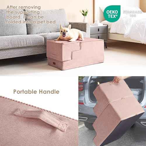 Dog Stairs for High Bed 25" H (Pink / Extra Wide 17.7" x 35" x 25")