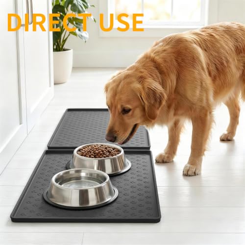 2 Pack Pet Placemat for Dog and Cat (24.5"L x 16.5"W - 2 Pack / Black)