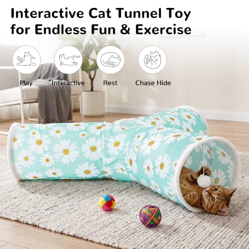 Cat Tunnel, 3-Way Collapsible Toy, Large Size Daisy Blue Printed (Daisy Blue Printed / Large)