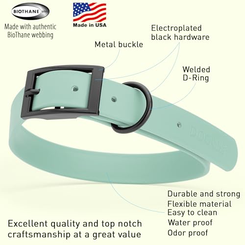 Biothane Waterproof Dog Collar Strong Coated Nylon Webbing with Black Hardware Odor (W1" x L22"-25" / Sage Green)