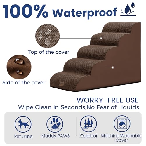 Ramp Dog Stairs for High Beds 24.4" H (Brown / 5-Step-Update (34.5"D x 17.7"W x 24.4"H))
