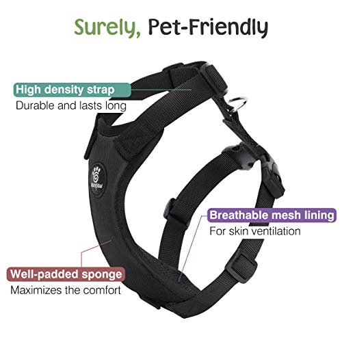 Dog Seat Belt Vest Harness for Car (Black / L (Chest: 22-32.3", Neck: 16.9-26"))
