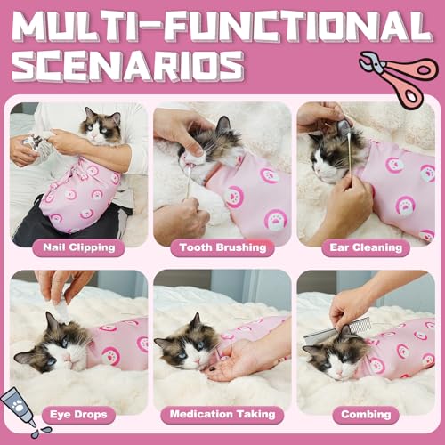 Cat Grooming Wrap for Nail Trimming (L-27.6in ( Weight:＜ 17lbs ) / PinkPaw)