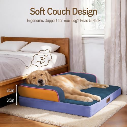 Washable Dog Bed with Bolster for Medium to Large Dogs (Tangerine Twilight / 36"L x 27"W x 7.5"Th)