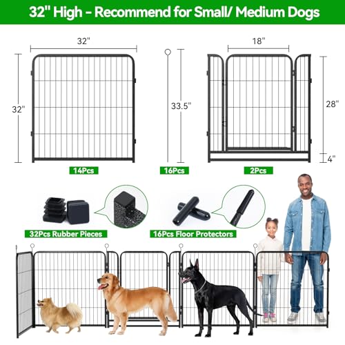 Dog Playpen Outdoor Extra Wide 16 Panels Heavy Duty Dog Fence 32" (32"W x 32"H)