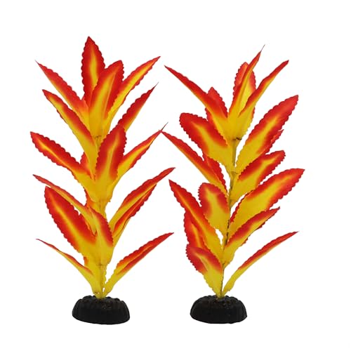 Silk Aquarium Plants for Betta Fish Tank (Yellow-red / 8 Inch)